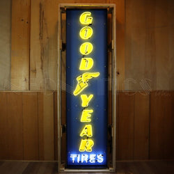 GOODYEAR VERTICAL NEON SIGN IN STEEL CAN