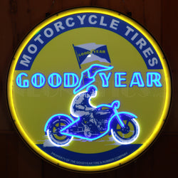 GOODYEAR VINTAGE MOTORCYCLE 36" ROUND LED FLEX NEON SIGN